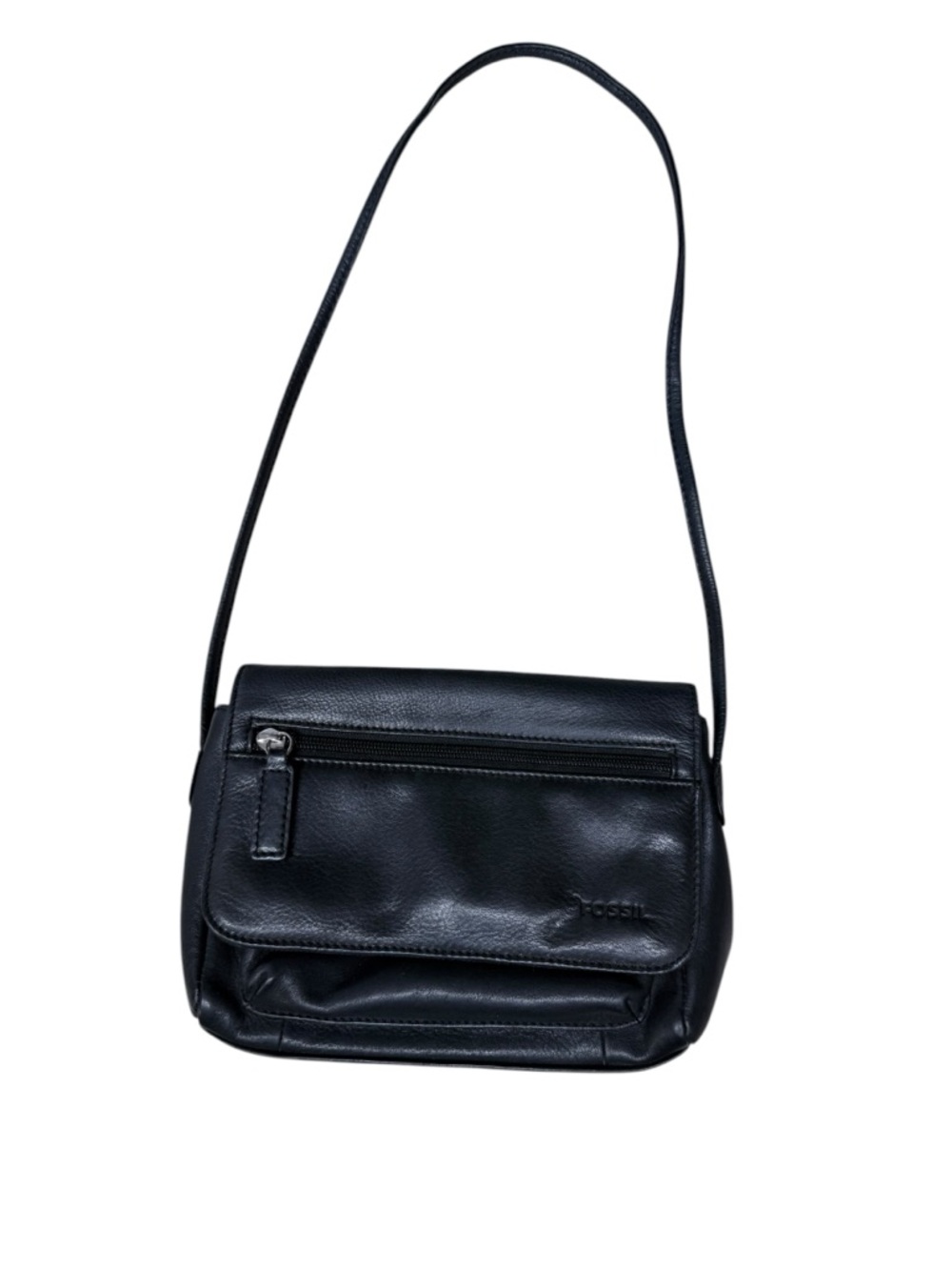 Vintage Fossil Black Leather Crossbody Bag